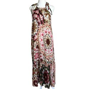 CHARO RUIZ Ibiza Viscose Halter Tie Flower Power Flounce Hem Tent Dress Size Med